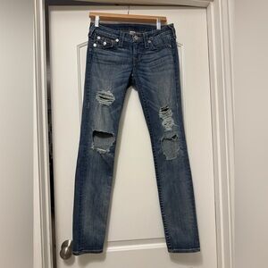 True Religion Dark Blue Distressed Skinny Jeans